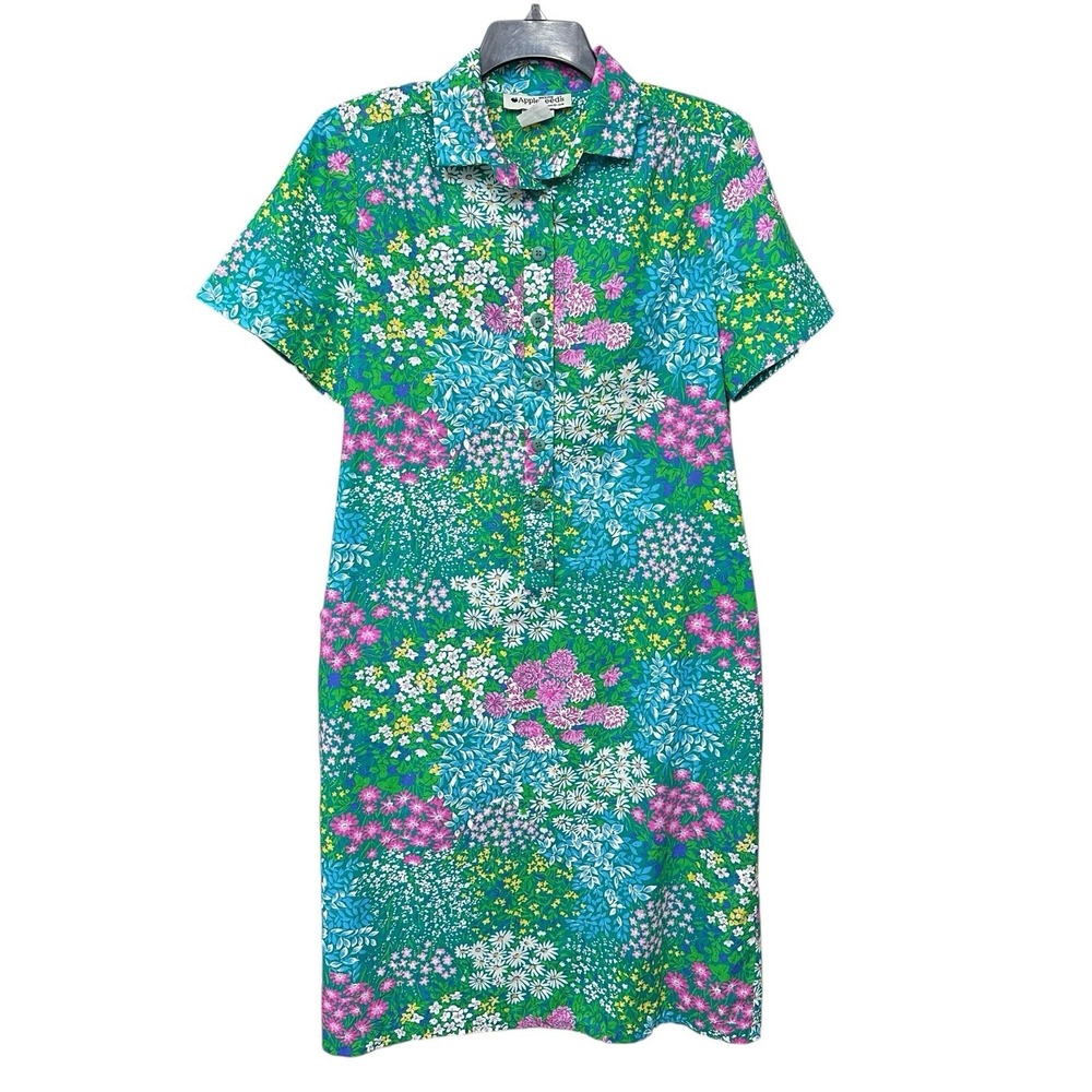 Vintage Appleseed's Midi Shirt Dress 12P Floral Short Sleeve Cottagecore USA